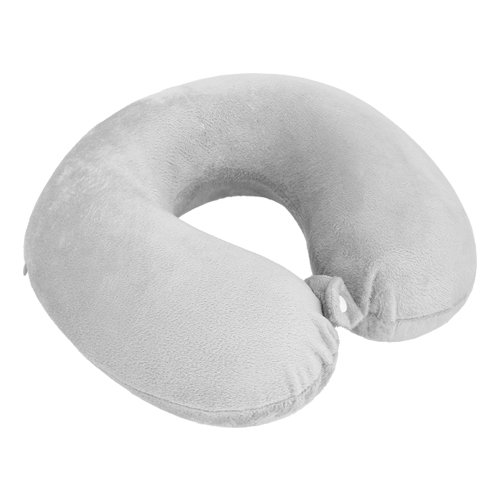 TL-020, Almohada para viaje, de poliéster afelpado con relleno memory foam, cierre, asa y broche de clip.